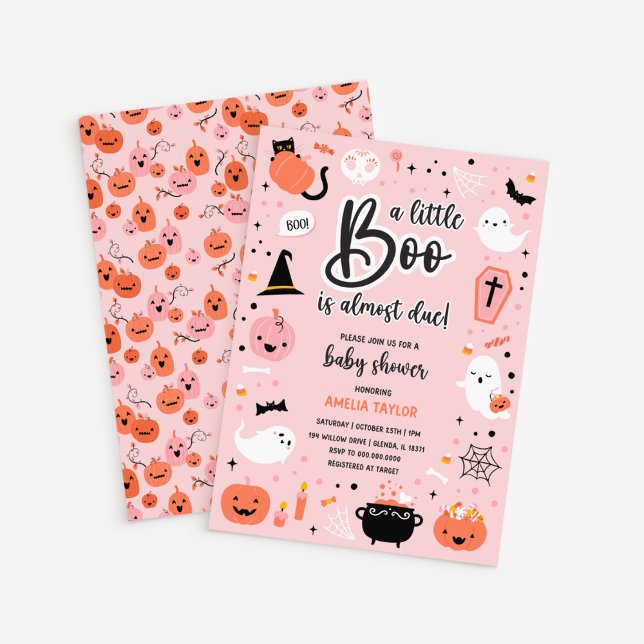 Halloween rosa y Naranja - Invitación a Baby Showe (Pink and Orange Halloween - Baby Shower Invitation)