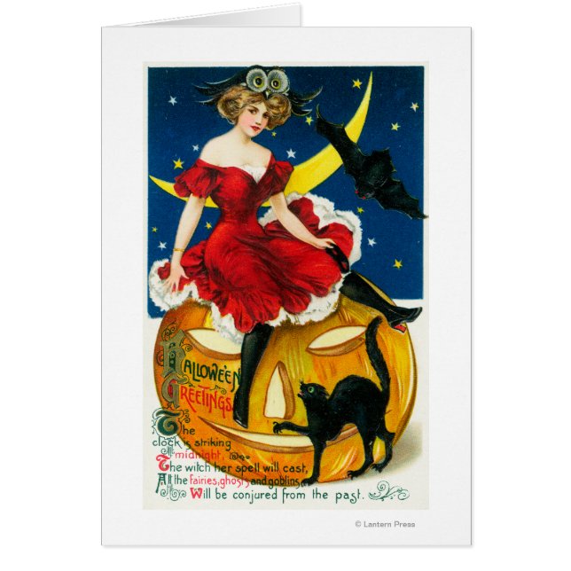 Halloween saluda a mujer en Jack-o-Lantern (Frente)