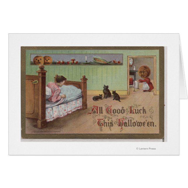 Halloween saludo a niño en cama (Anverso (Horizontal))