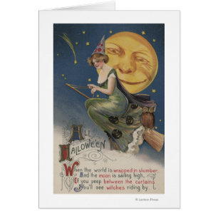 Halloween saludo a Witch en vuelo