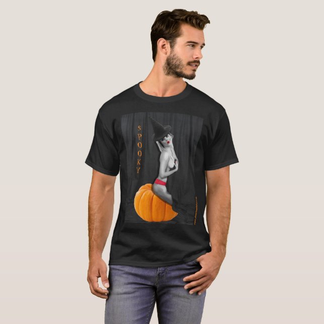 Halloween Sexy Pinup Witch Babe hombres camiseta n (Anverso completo)