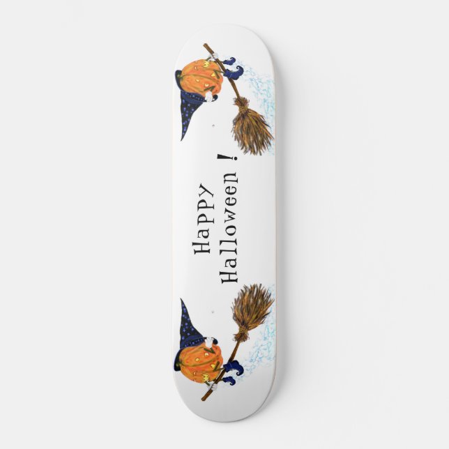 Halloween Skateboard Witch Pumpkin Flying Broom (Anverso)