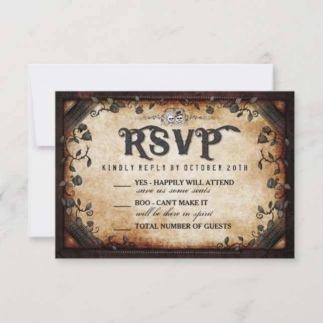 Halloween Skeleton Brown Boda gótica RSVP (Anverso)