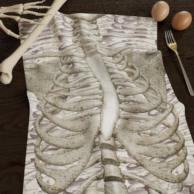 Halloween Skeleton Rib Cage Rustic Kitchen Toalla (A spooky skeleton kitchen towel perfect for your Halloween kitchen)