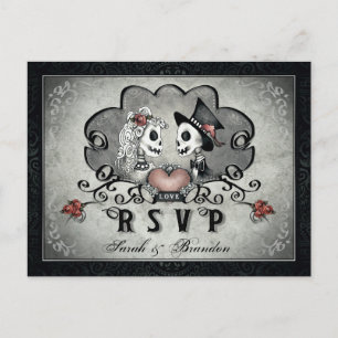 Halloween Skeletons Black Gray & Heart MENU RSVP