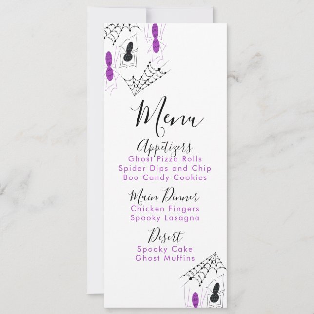 Halloween Spider Doodles Birday Party Menu (Anverso)