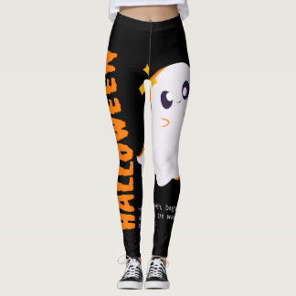Halloween Spooky Ghost Leggings - Orange and Black