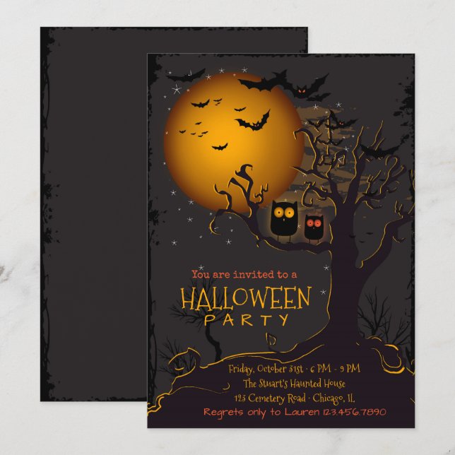 Halloween Spooky Owls Party Invitación (Anverso / Reverso)