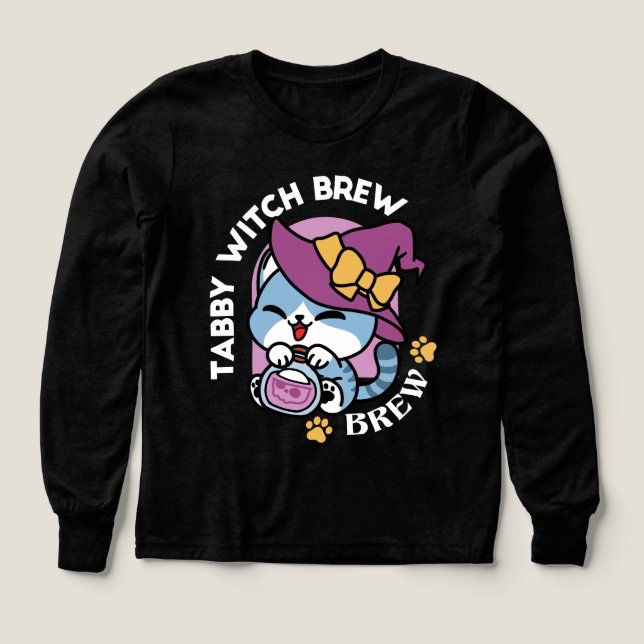 Halloween Tabby Cat – Witch Hat & Potion Art (Diseño frontal)