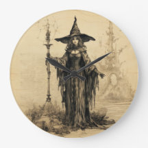 Halloween Vintage Bruja gótica grande reloj