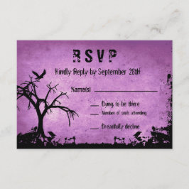 Halloween Wedding RSVP con espeluznante árbol y cu