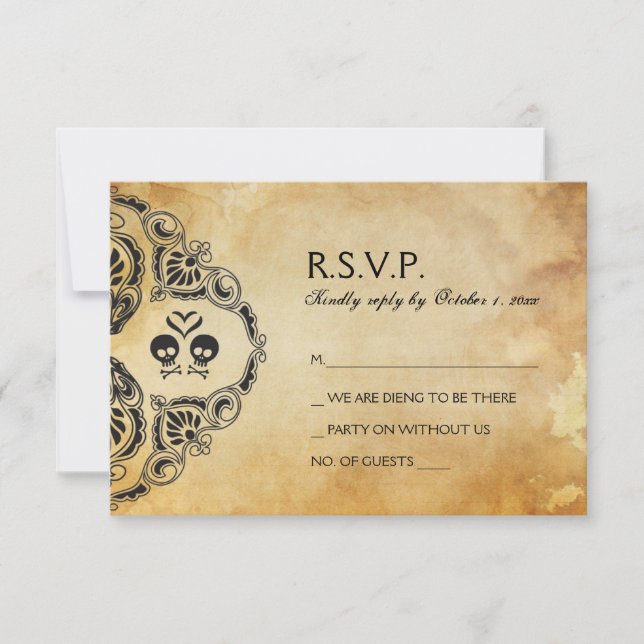 Halloween Wedding RSVP - Cráneo y huesos cruzados (Anverso)
