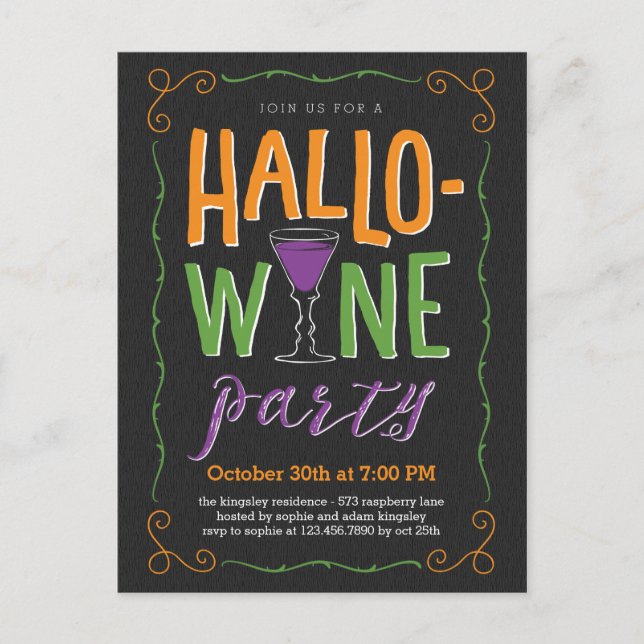 Halloween Wine Party Invitación Postcard (Anverso)