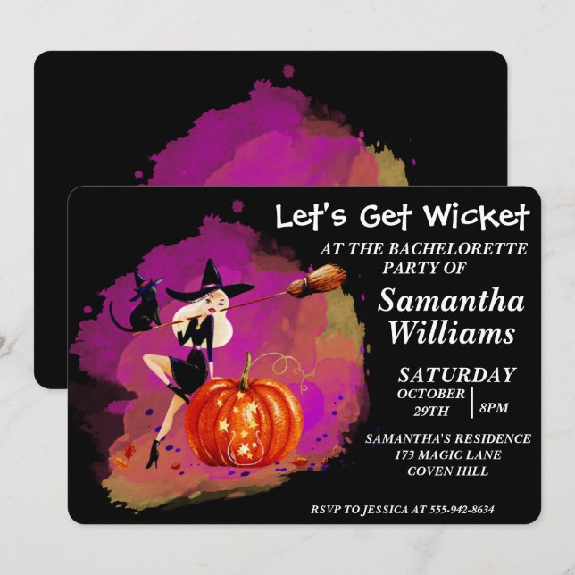 Halloween Witch Bachelorette Party Invitación (Anverso / Reverso)