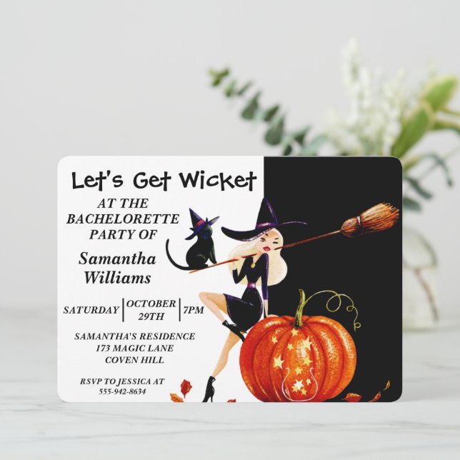 Halloween Witch Bachelorette Party Invitación (Anverso de pie)