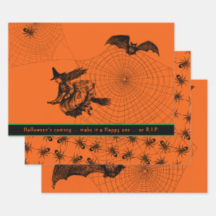 Halloween Witch Bat Spider Hoja de papel de 3 pc S