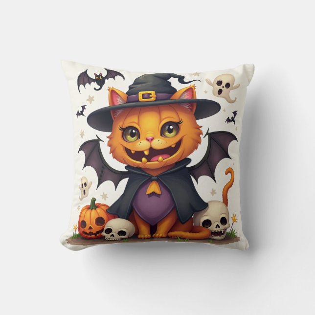 Halloween Witch Cat Cojín decorativo (Anverso)