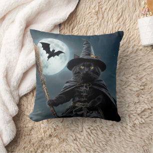 Halloween Witch Cat Cojín decorativo