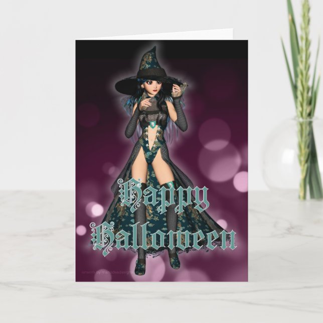 Halloween Witch Happy Halloween Greet Tarjeta de s (Anverso)