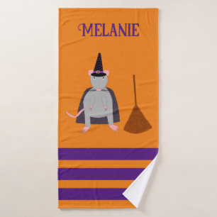 Halloween Witch Rat and Broom Custom Name