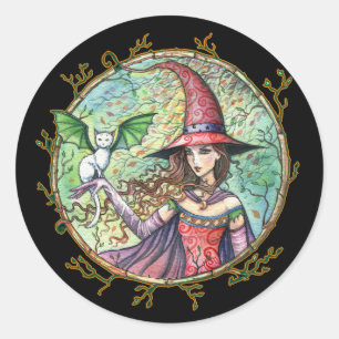 Halloween Witch White Cat Pegatinas