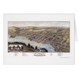 Hallowell, YO mapa panorámico - 1878