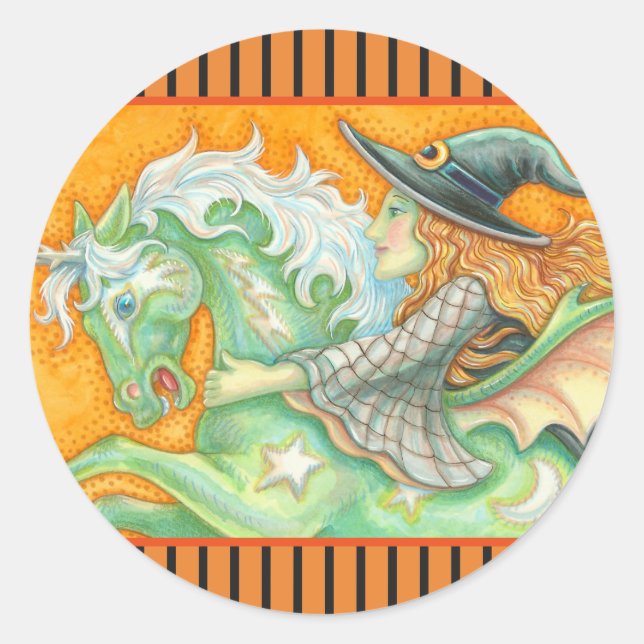 HALLOWS EVCH WITCH AND HORSE PEGATINAS Round SHEET (Anverso)