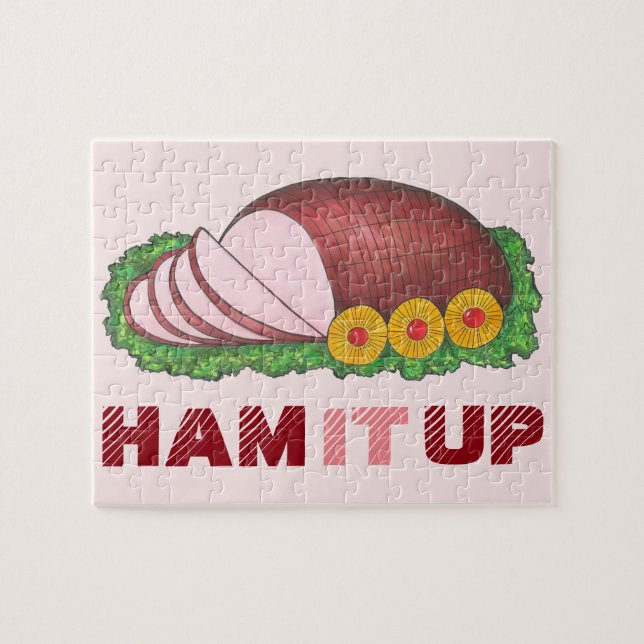 HAM IT UP Pink Holiday Ham Funny Navidades Puzzle (Horizontal)