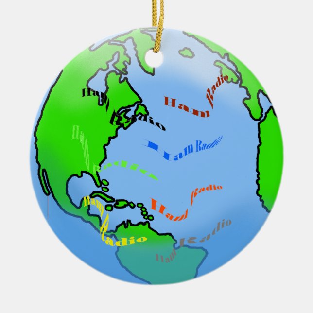 Ham Radio Alrededor Del Ornamento Mundial De Navid (Frente)