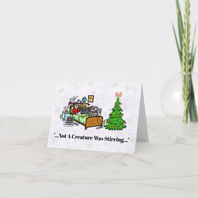 Ham Radio Operator En Tarjeta De Navidades De Cama (Anverso)