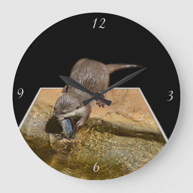 Hambre de Otter Comer Pescado, Gran Reloj De Muro  (Anverso)