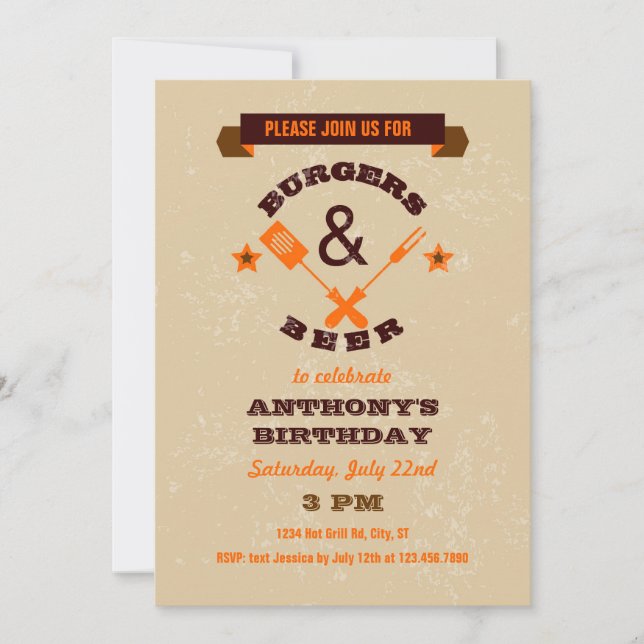 Hamburguesas e invitación del cumpleaños de la (Anverso)