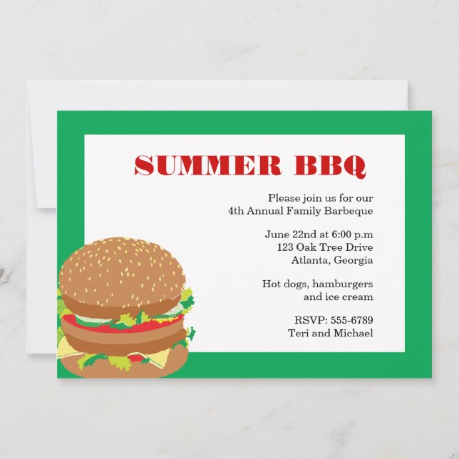 Hamburguesas - invitaciones del fiesta del Bbq (Anverso)