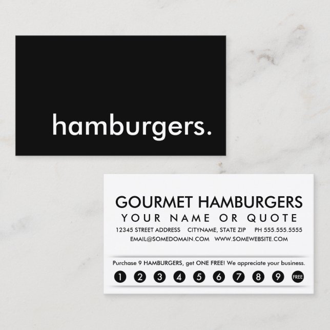 hamburguesas. tarjeta de caza de lealtad (Anverso / Reverso)