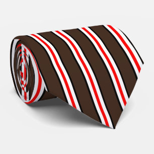 HAMbyWG - Corbata Marrón con Raya Blanca Roja Negr