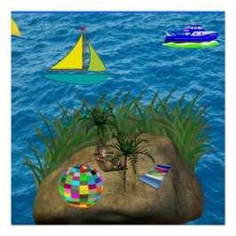 hammock ocean beach blue poster