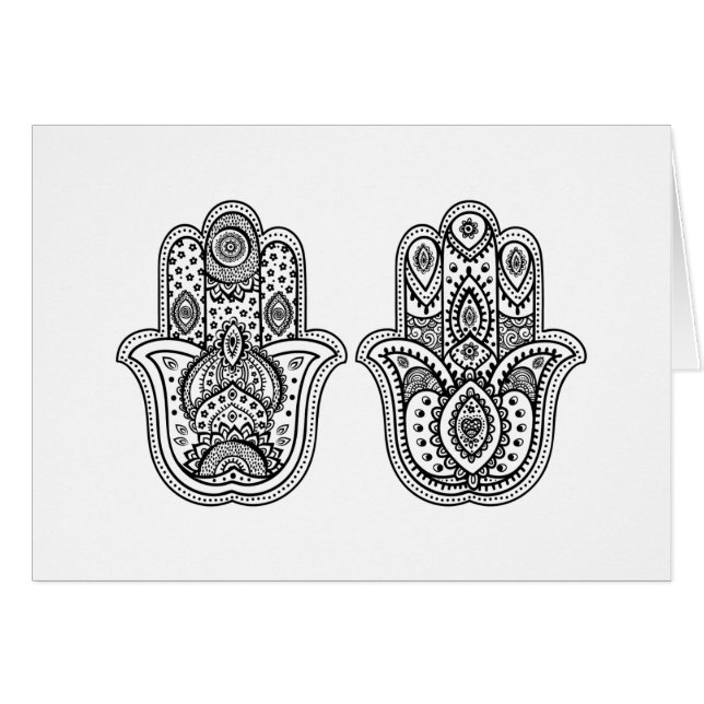 Hamsa dibujado mano con los ornamentos (Anverso (Horizontal))