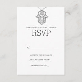 Hamsa geométrico que casa RSVP tarjeta-gris