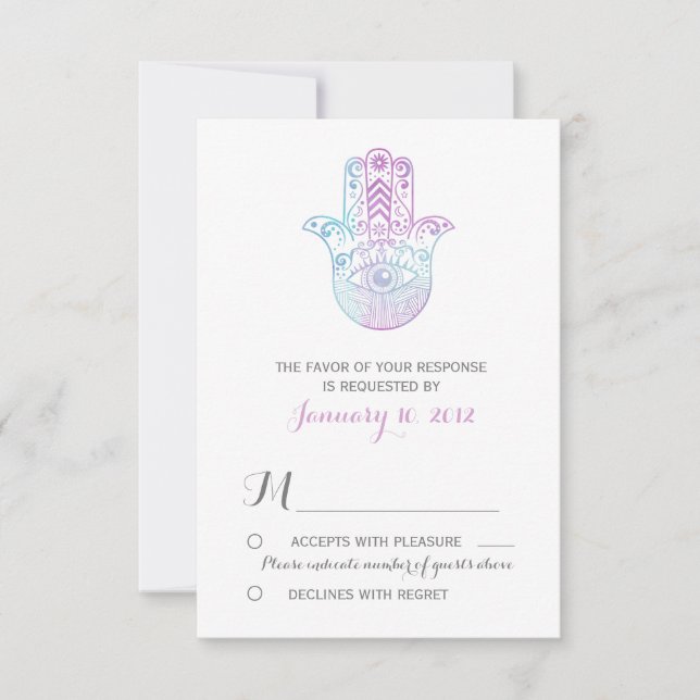 Hamsa Hand Purple and Blue Wedding RSVP (Anverso)