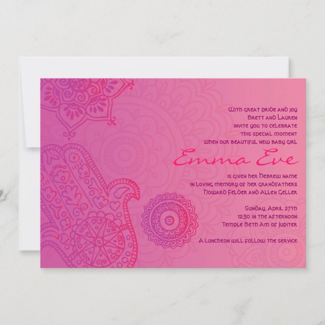 HAMSA: Invitación a la designación del bebé rosado (Anverso)