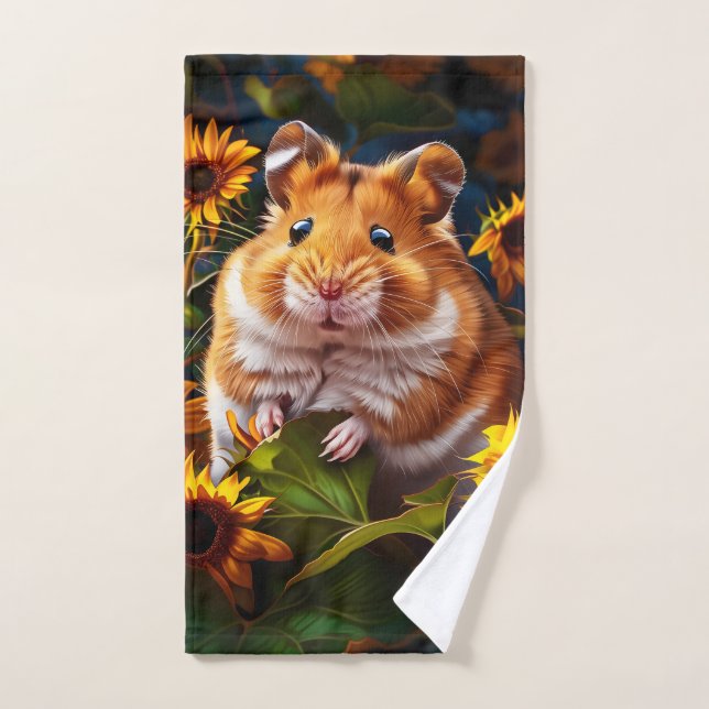 Hamster entre girasoles (Toalla de mano)