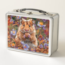 Hamster entre las flores azules