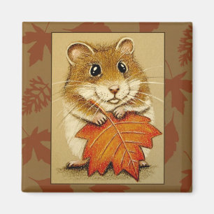 Hámster y hoja del otoño - imán