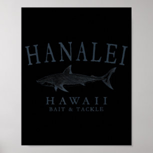 Hanalei hawaii tiburón arte retro pizarra pesca