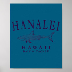 Hanalei hawaii tiburón vintage ciruela arte pesca