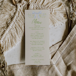 Hand Drawn Blue Bow Floral Summer Wedding Menu 