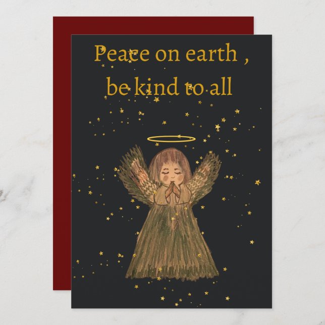 Hand drawn Christmas card , Angel , cute,  (Anverso / Reverso)