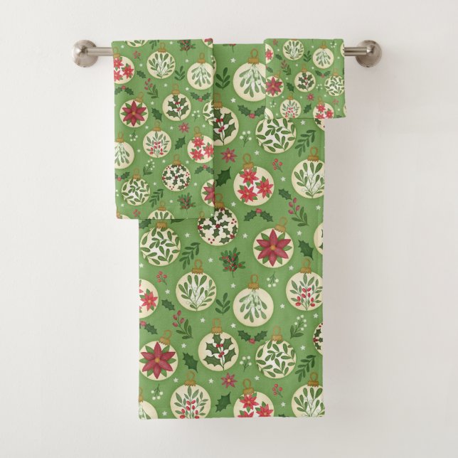 Hand Drawn Christmas Ornaments Bath Towel Set (In situ)
