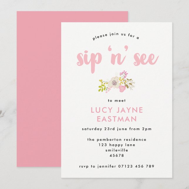 Hand Drawn Floral Bouquet Sip y Ver Invitación (Anverso / Reverso)