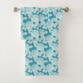 Hand Drawn Peony Floral Blue Towel Set